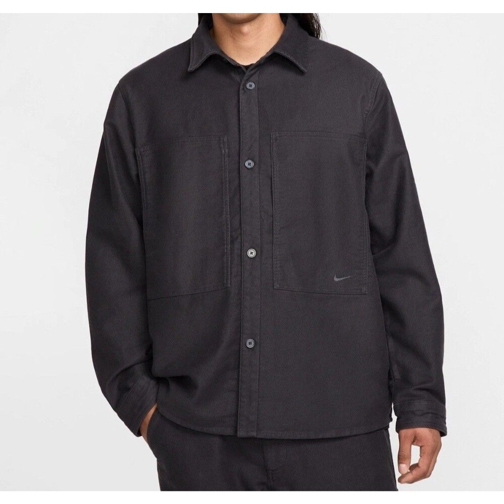 New Nike Life Long-Sleeve Chamois Field Shirt Anthracite FB7742 060 Size MED